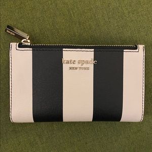 kate spade Spencer stripe small leather bifold wallet - black and white